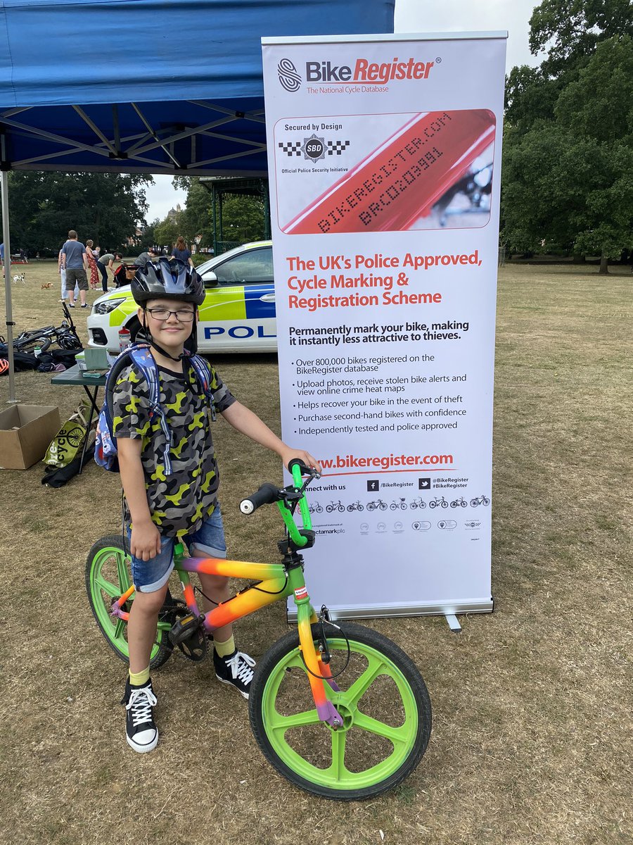 RowansReality's tweet photo. Little trip to Abington Park this morning to get Ro and Ady’s bikes marked for the @bikeregister pop down before 1 if you want to get yours and say a socially distanced hi to Cam @ESCadets @NptonPolice we have all our bikes marked after Cam’s was stolen from school! #deterrant https://t.co/RHSLfS36dr
