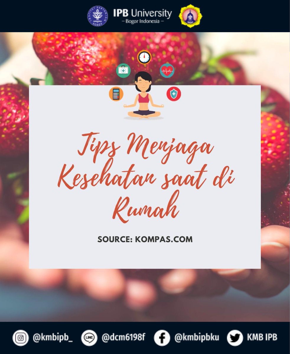 KMBIPB's tweet photo. [EDUPOST #16 : TIPS MENJAGA KESEHATAN DI RUMAH]

Di saat pandemi ini, pemerintah mengimbau untuk tetap berjaga jarak atau social distancing demi mencegah virus Covid-19 sehingga membuat banyak orang untuk tetap di rumah saja. https://t.co/Mh3c8NQHpY