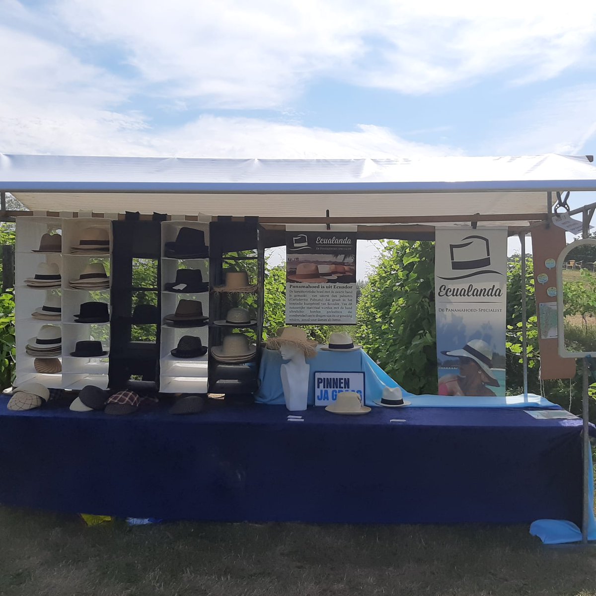 Ecualanda's tweet photo. Prachtige locatie hier op de LandgoedMarkt in de biologische wijngaard van Hof te Dieren. Het dragen van een echte handgeweven #panamahoed is gezien de hoge temperaturen aan te raden ;) https://t.co/mmwQevDGS5