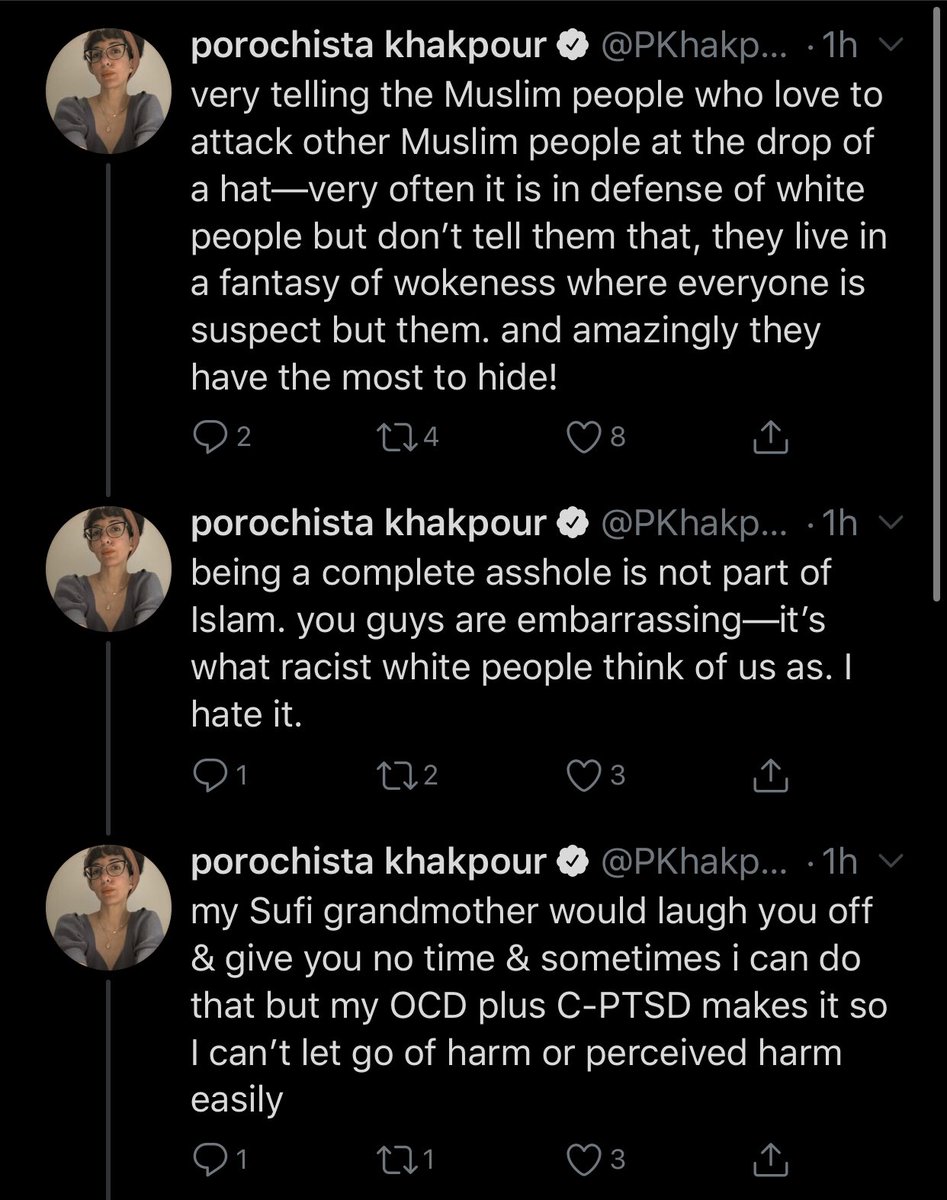 Fellow Muslims calling me out for my weird racist thread? They’re just putting on a performance for white people, reeks of colonialist tropes bruh. This is not racist either