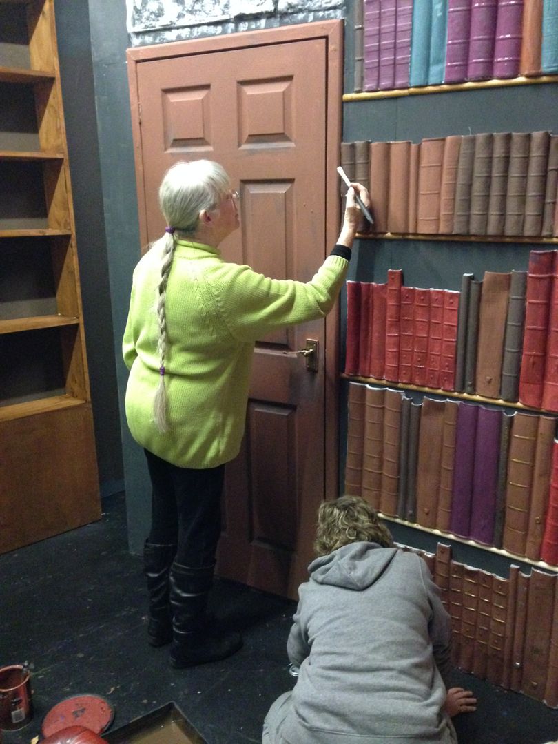TheLanternSheff's tweet photo. There are so many ways to get involved in community theatre. Painting fake books is just one of them #lanternsheff #memories https://t.co/soCSufaFbo