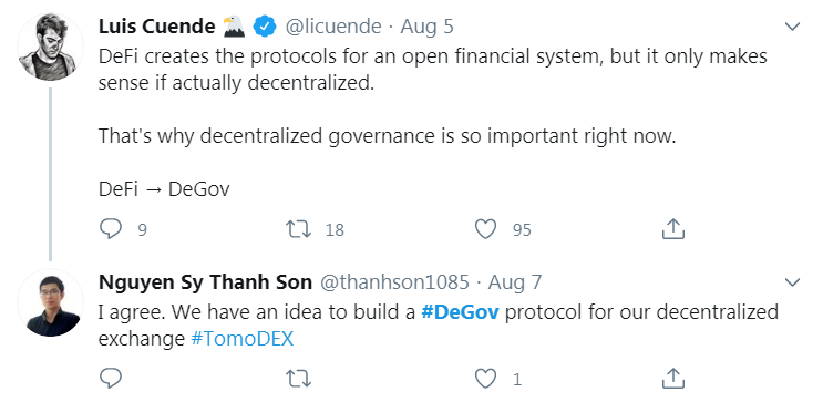 TomoChainPR's tweet photo. •⸗ TomoChain is the Most Powerful #DeFi on the Market. ⸗•

Can we expect a #DeGov protocol from @TomoChainANN anytime soon?

•⸗ $TOMO #TomoChain @TomoChainANN ⸗• https://t.co/vMhTylkDU8