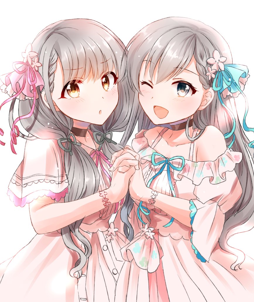 hisakawa hayate ,hisakawa nagi multiple girls 2girls one eye closed siblings twins sisters dress  illustration images