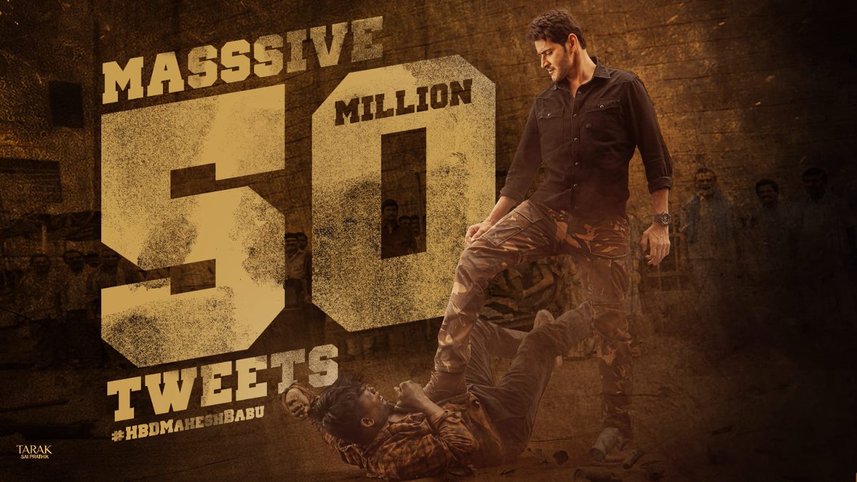 baraju_SuperHit's tweet photo. MASSIVE 𝟱𝟬 𝗠𝗶𝗹𝗹𝗶𝗼𝗻 Tweets &amp; Counting 

5 CRORE TWEETS 🔥

Biggest Trend Ever In India - #HBDMaheshBabu 

Super ⭐ @urstrulyMahesh ❤️ https://t.co/IguM6FsbAU