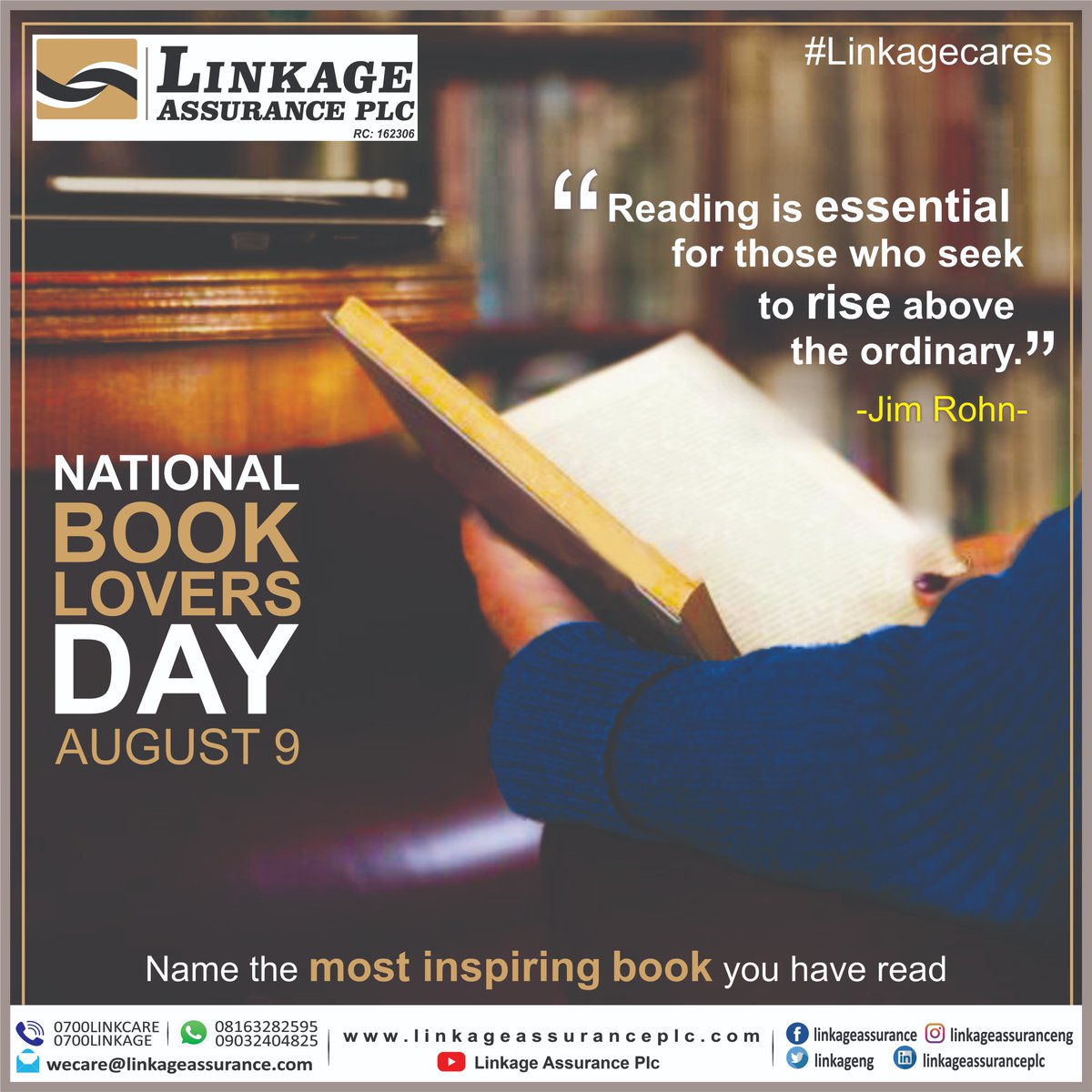 It's National Book Lovers Day!

Name the most inspiring book you have read. Let us know in the comment section.

'Reading is essential for those who seek to rise above the ordinary' -Jim Rohn-

#NationalBookLoversDay #Education #Library #Readers #Books #Booklovers #Digitalbooks