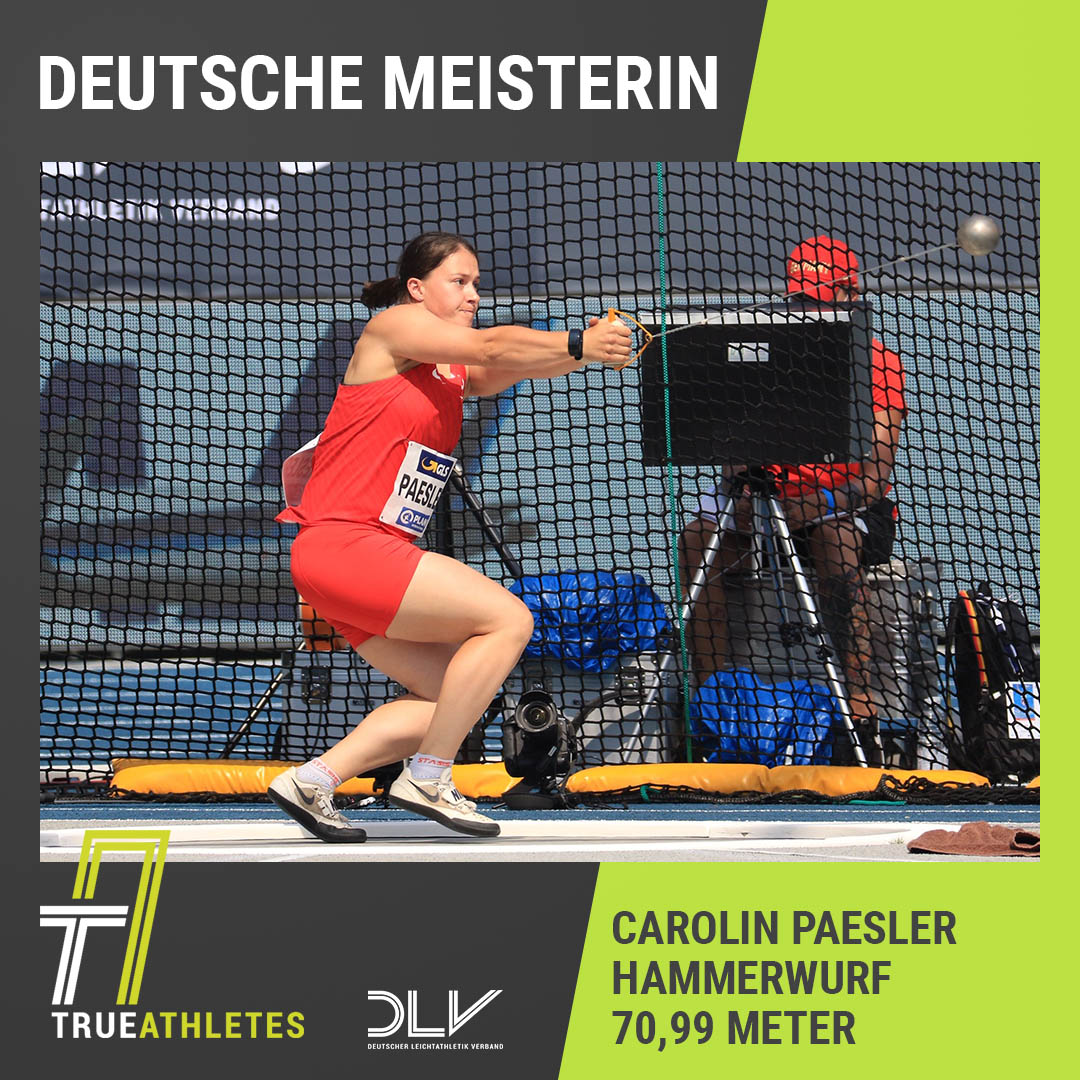 Der erste Titel am DM-Sonntag in Braunschweig geht an Carolin Paesler. Die Leverkusenerin ist mit 70,99 m (PB) im 🔨-Wurf nicht zu schlagen. 
📸 Theo Kiefner
#TrueAthletes #backontrack #dlv #leichtathletik #dm2020 #braunschweig2020 #trackandfield #nationals  #hammerwurf