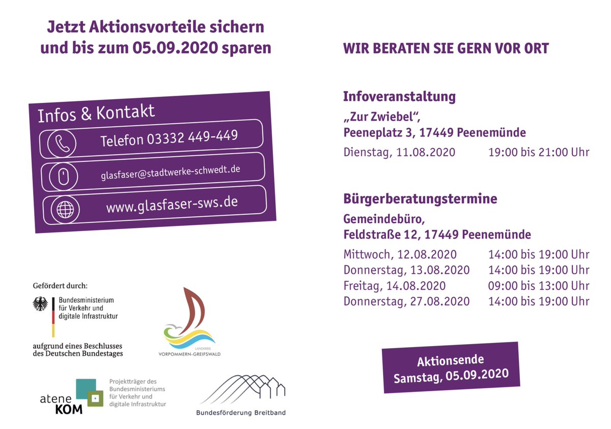 Wenn #Peenemünde und schnelles Internet für #Usedom - dann 11.08. Infoabend zum wirklich schnellen Internet mit echter #Glasfaser, Bürgerberatung folgt - #via, wenn’s richtig schnell sein soll #StadtwerkeSchwedt + #ediscom - Breitbandausbau in #VorpommernGreifswald - los gehts!