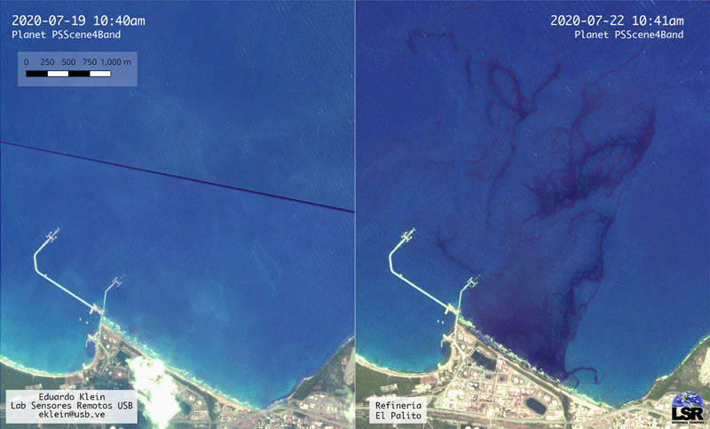 #DerramePetrolero Imágenes de satélite de la Refinería El Palito y áreas adyacentes. NO queda duda del origen del derrame.