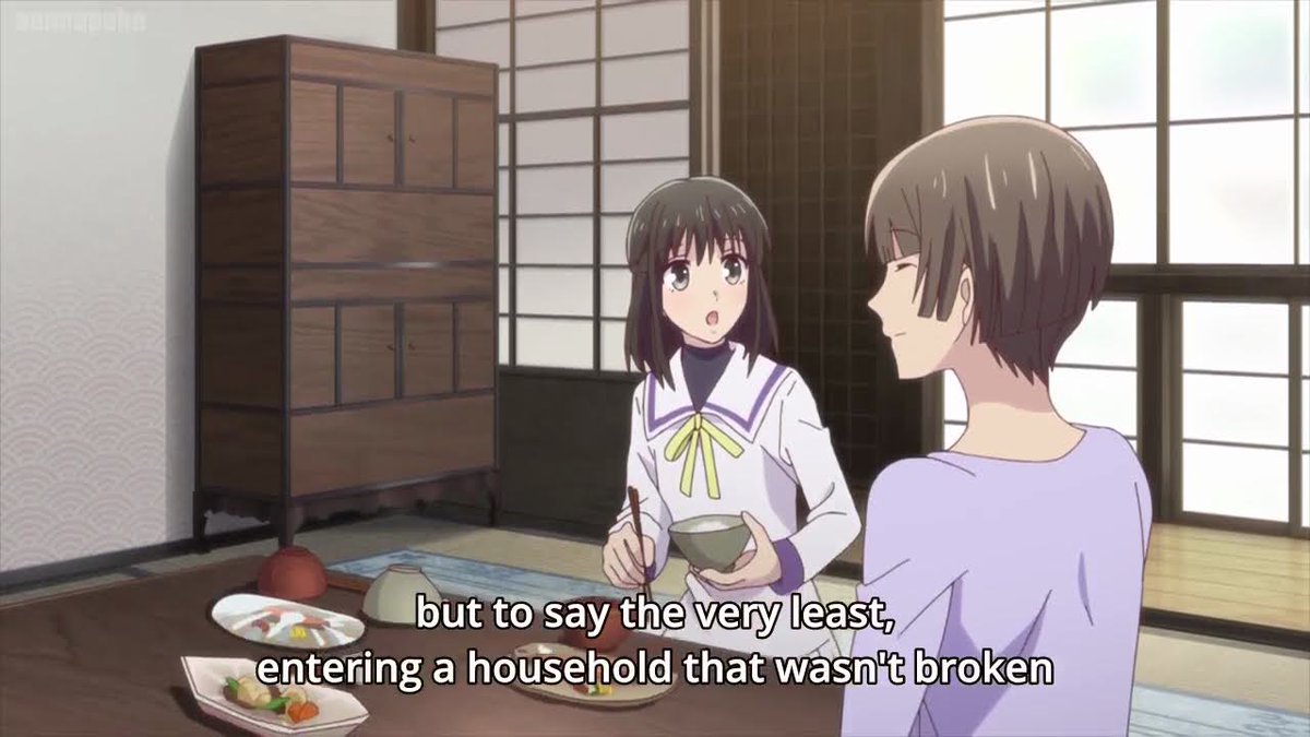 I can totally understand this they way her family conditions were totally broken and not at all loving or caring parents and then you're put into a happy household of course you would not feel better it would make you feel more terrible....  #FruitsBasket