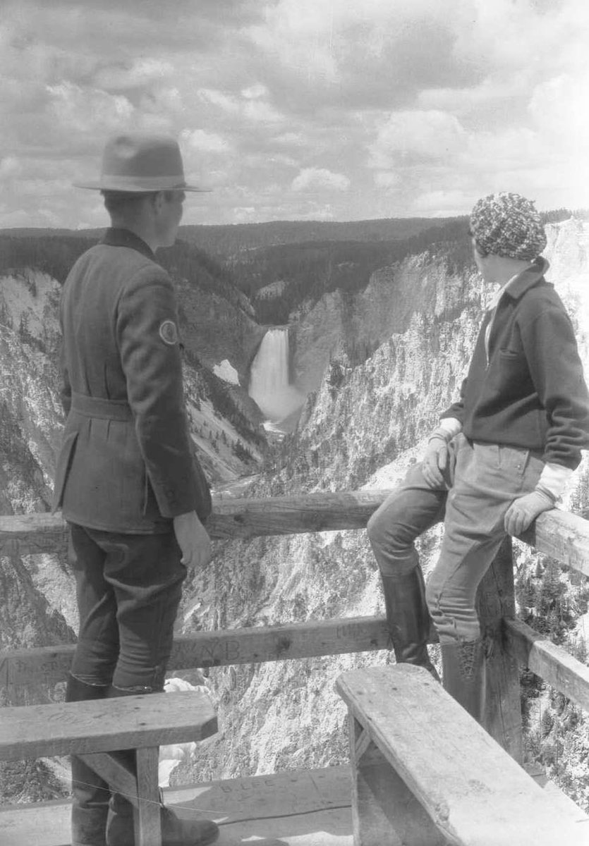Ranger Frank Sissby and Julie Pressen of Chicago, Illinois, at Artist Point, Union Pacific Museum Collection. #OldYellowstone