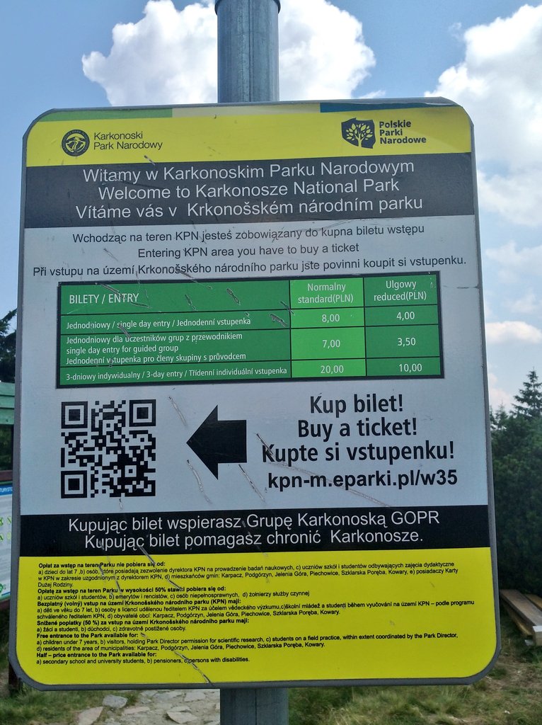 michal_kudrna's tweet photo. Na polské straně Krkonoš se platí vstupné (neplatí pro Sněžku a Cestu česko-polského přátelství)
Na polské straně lze platit při vstupu nebo online přes web https://t.co/cU4ZAD2aRk tuto druhou variantu je možné využít při cestě z české strany do polské.
#proinfo #mohlobysehodit https://t.co/l6OjYb1VGe