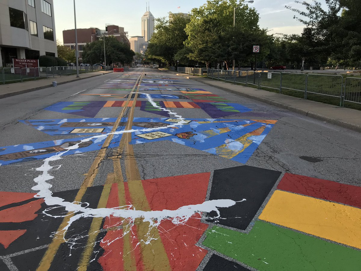 The new Indiana Avenue #BLM mural has been defaced. It’s been one week. 
Every one of the characters has been splattered with grey or white paint.