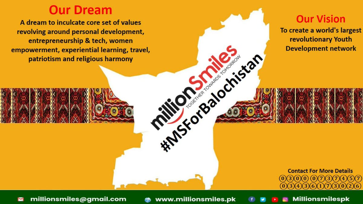 aneeqamalik_'s tweet photo. Balochistan is one of the largest province of Pakistan in terms of land. But lack facilities specially for youth. @MillionSmilesPK is taking this initiative to spread smiles and opportunities for the youth of Balochistan too like whole Pakistan.
#MSForBalochistan 

@ZAtalks https://t.co/0zGG5MXzHv