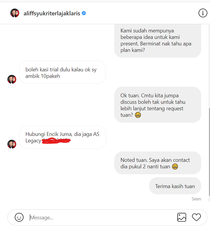 Ini adalah results yang aku pernah dapat dulu masa aku buat teknik ni.Aku aim siapa target market aku, then aku DM dorang sorang-sorang menggunakan skrip yang sama everyday.Haaa korang buat skrip korang sendiri. Orang tak tau pun skrip tu sama je korang guna dekat DM lain.