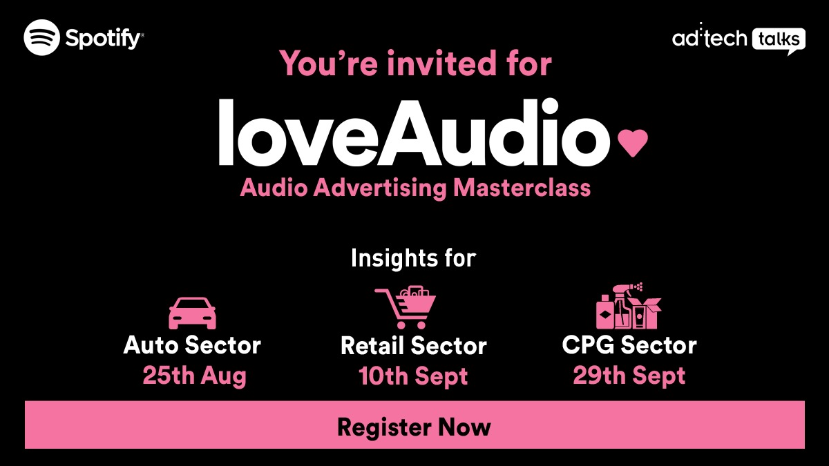 Get heard in the moment - Join the 
<a href="/Spotify/">Spotify</a>  &amp; adtech Talks Audio Advertising Masterclass!

Check out the details here - bit.ly/30DHBzB

#adtechtalks #spotify #audioadvertising #loveaudio #autosector #retailsector #cpgsector
