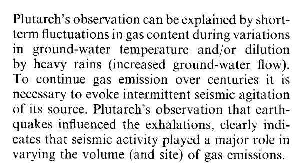 Their analyses demonstrate that earthquakes (which cause friction that lead to gases forming from rocks below) might have triggered periods when these gases were present in large quantities and others when they were absent/25