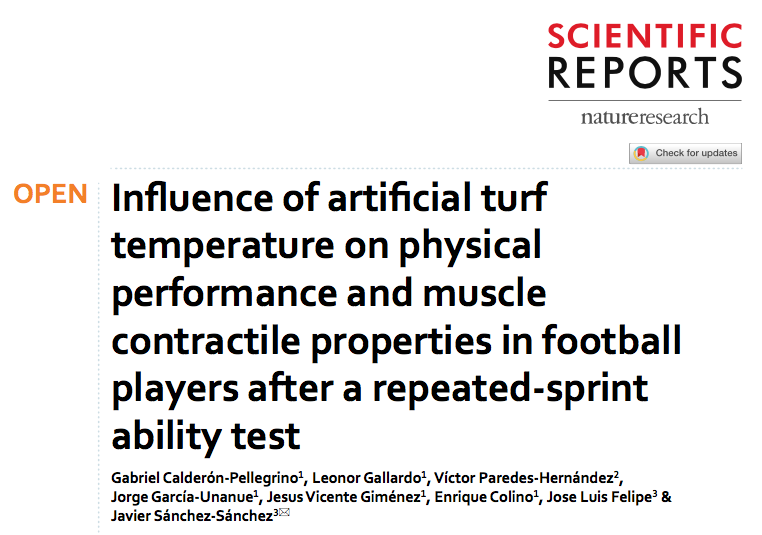 How does artificial turf 🌡️ temperature affects sprint performance in ⚽ #football players? Congratulations to <a href="/GrupoIgoid/">IGOID I+D en Deporte</a> (@gcalderonpel, <a href="/GallardoLeonor/">leonorgallardo</a>, <a href="/JorgeFGU/">Jorge García Unanue</a>, etc.) for this new 📰 article published in <a href="/SciReports/">Scientific Reports</a> using 📷🔥 #Infrared #Thermography and #Tensiomiography