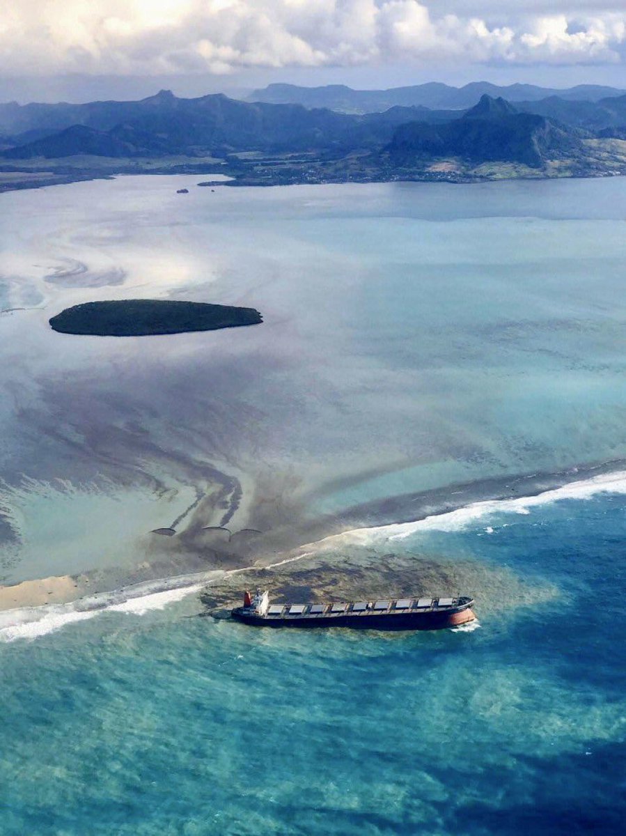 Black gold. So that mega polluting industrialists can continue their death parade toward climate change, the Mauritian coast and economy is being destroyed. Mauritius is 16th of ALL countries most susceptible to the impacts of climate change, esp. cyclones and flash flooding.3/