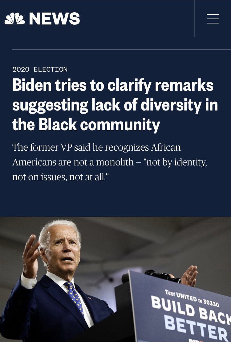 We’ve got more bad takes this morning.  @NBCNews decided his comments were worth writing about after his effort to “clarify” them. To be clear:  @JoeBiden apologized. He didn’t clarify anything. He said one thing yesterday and then the opposite later on to clean up.