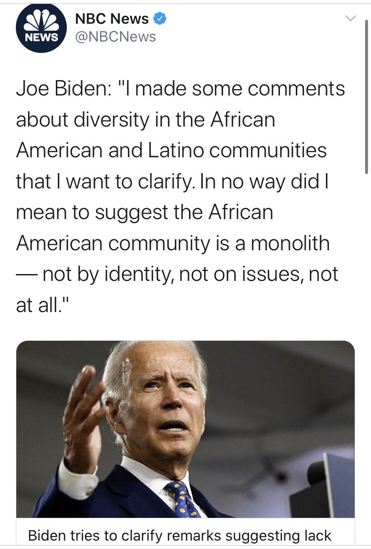 We’ve got more bad takes this morning.  @NBCNews decided his comments were worth writing about after his effort to “clarify” them. To be clear:  @JoeBiden apologized. He didn’t clarify anything. He said one thing yesterday and then the opposite later on to clean up.