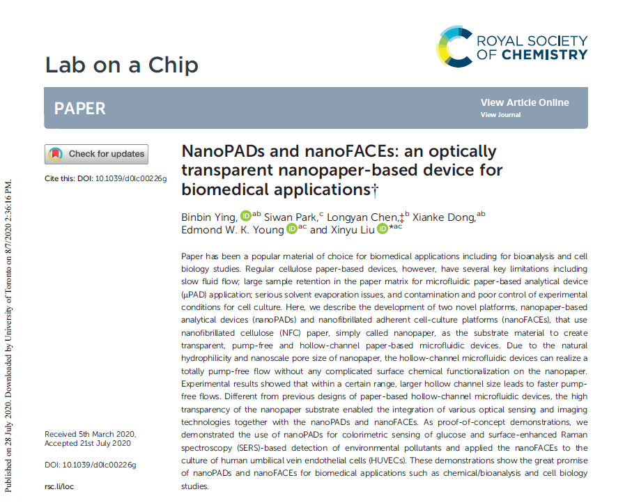 YingBinbin's tweet photo. What can hydrogels do? The answer is A LOT!
In our recently published paper @LabonaChip, we the first time utilized nanocellulose hydrogel to fabricate a transparent paper for microfluidic disease diagnostics and organ on a chip. 
https://t.co/M7t36RJjtx 
@mcgillu @UofT https://t.co/p6hXmxjom1