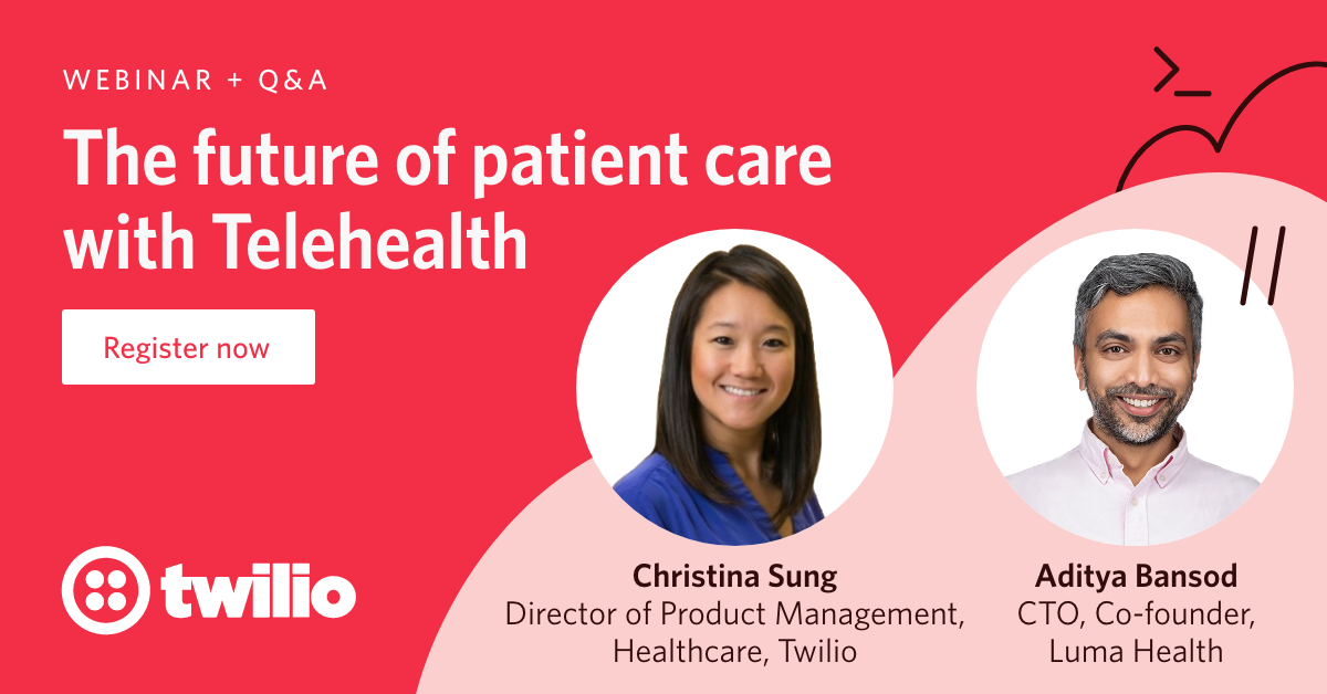 twilio's tweet photo. Learn how to use Twilio to build video solutions that bring patients and providers together, and hear from @lumahealthhq on how they are using Twilio to modernize patient healthcare access. https://t.co/3WACKFmVHQ https://t.co/q1nFUkXYo9