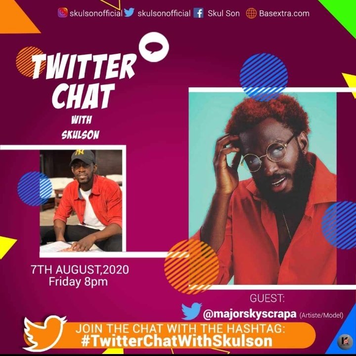 skulsonofficial's tweet photo. Guys, we go in tonight, 8pm with my man @majorskyscrapa . 

Don't miss it. You can DM me your questions. #Twitterchatwithskulson. https://t.co/NG7g1NMgvL