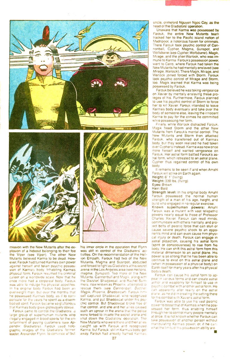 The older Official Handbook of the Marvel Universe Deluxe Edition #17 summarizes UXM117 and the NM arc. Suggests Amahl Farouk is SK and a mutant. (1987 vs 2006 in previous tweet)