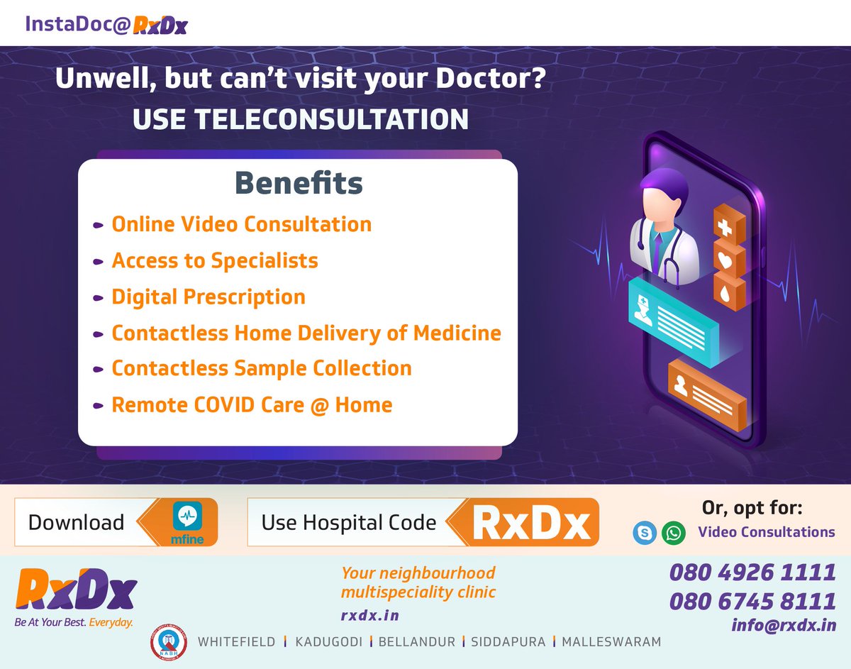 #OnlineConsultation, #ContactlessServices make lives easier as #COVID19 spreads at an alarming rate. Phone/computer, internet, & an appointment with #RxDx panel of #OnlineDoctors is all you need.
#TeleConsultation buff.ly/3jNiWjE
#HomeHealthcare buff.ly/3ghEliB
