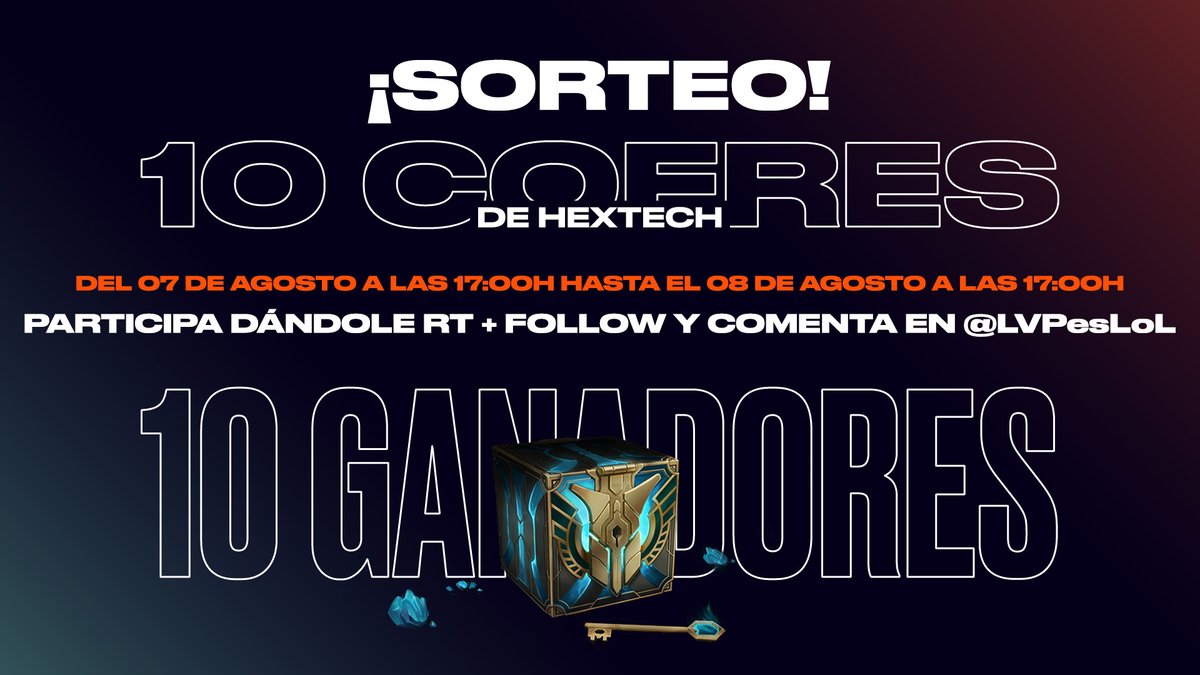 🗝️ ¡SORTEAMOS 10 COFRES HEXTECH! 🗝️ 

Para participar sólo tienes que hacer RT, seguirnos y comentar por qué mereces uno de los 10 cofres 👇🏽 

¡No lo olvides hacerlo a través de este enlace!
➡️ gleam.io/GBmhm/sorteo-1…