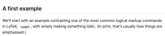 wtsnjp's tweet image. というのも learnlatex.org でこのように書いてあるところを翻訳しようとしたから．本家 LaTeX なら「\emph は論理的マークアップの最たる例」とされているのに，日本語 LaTeX では（デフォルトでは）非推奨って困っちゃう．
#TeXLaTeX #pLaTeX #アレ