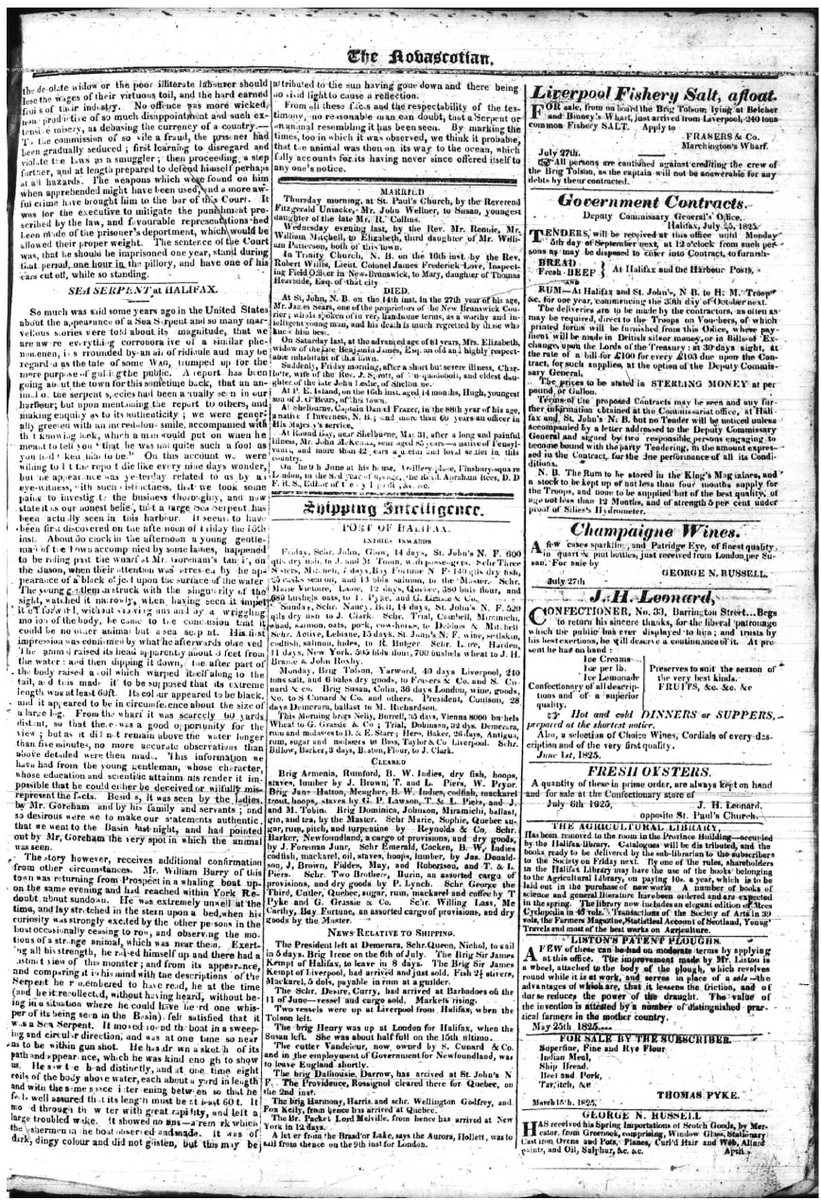 NS_Archives's tweet photo. What better way to celebrate National Sea Serpent Day than reading about Halifax's own 60ft monster that appeared in the Harbour in 1825? https://t.co/d5v6dytfNd