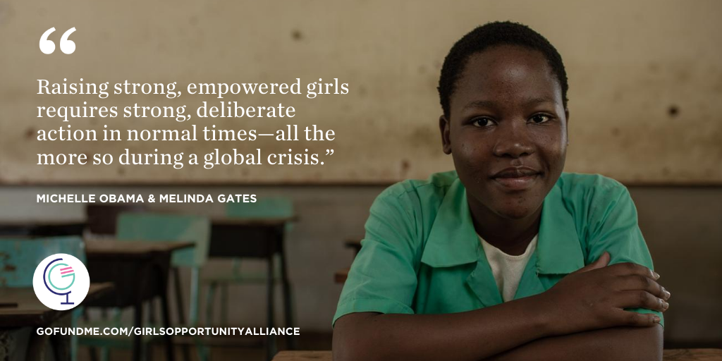 Millions of adolescent girls around the world may never
have the chance to continue their education due to ripple
effects from #COVID19. <a href="/MichelleObama/">Michelle Obama</a> and
@MelindaGates share why we can’t let that happen—and
how we can support girls to keep learning: ow.ly/BfaT30r3bTY