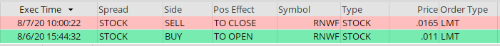 jdrmyers's tweet photo. I made 50.00% ROI on $RNWF overnight.  Great trade.  Thanks Jeff Williams @ThePennyPro https://t.co/FDBRij3xs6