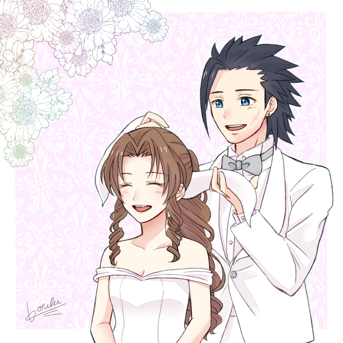 結婚記念日おめでとうございます 中のお2人をザクエアでお祝い こつぶ 原稿中のイラスト