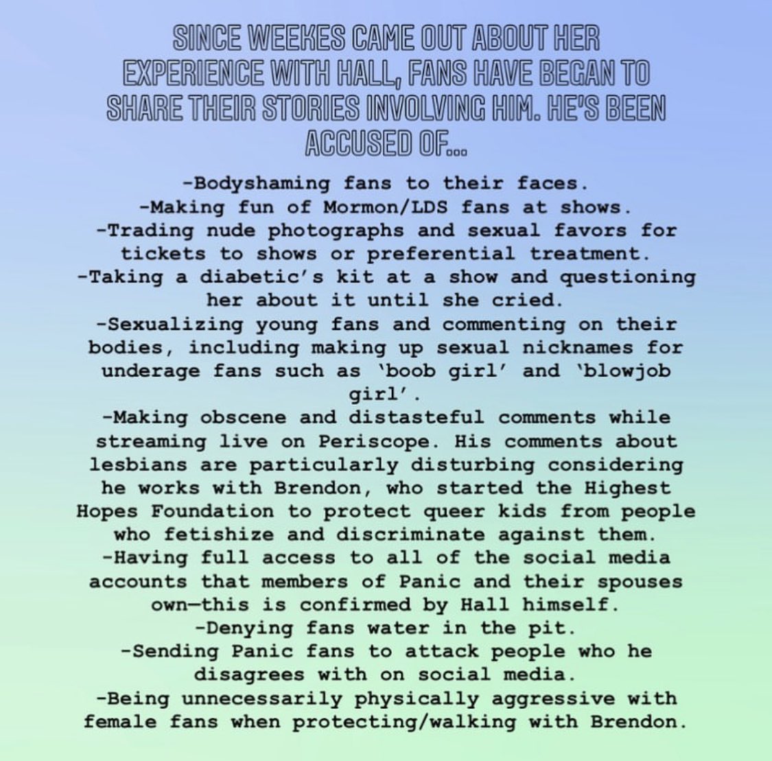 JerisUniverse's tweet photo. This is an event happening involving #dismisszackhall! Credit to @/thepaniconion over on Instagram for the post! [TW - Ableism , fat shaming, body shaming, misogyny on the fourth slide] https://t.co/M9uFsAE7A3