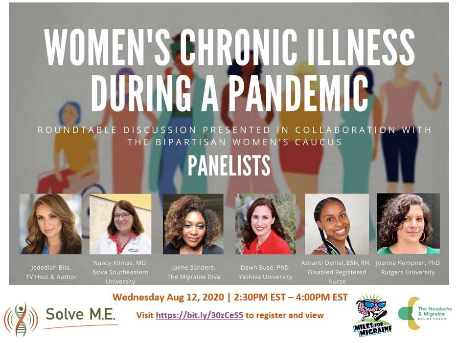 sonya_lala_'s tweet photo. Please join the Bipartisan U.S. Congressional Women’s Caucus &amp; @PlzSolveCFS for a virtual, public roundtable on #COVID19 &amp; #MEcfs, moderated by @JedediahBila of @FOXTV, this Wed, 8/12, 2:30pm ET! Register at https://t.co/3gd5PJByGS. Pls retweet to spread the word! https://t.co/ar4ZVa8evq