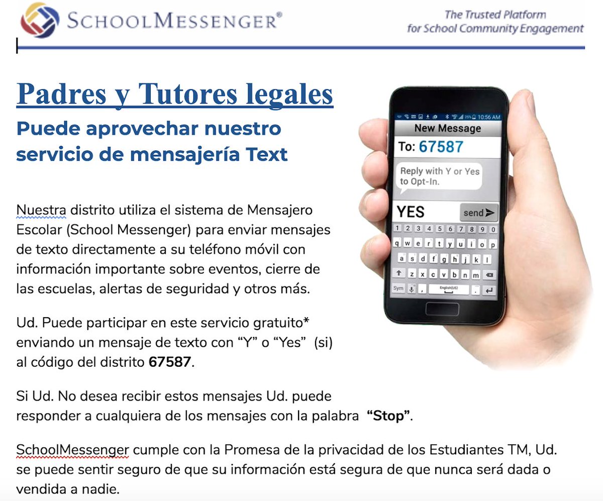 Opt in now to receive the latest news and updates from the MDUSD via text message! Text 'Yes' to 67587