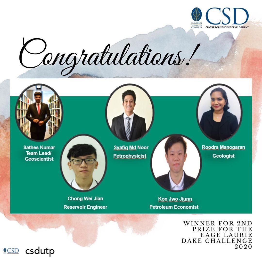 Congratulations OZIL Energy team & EAGE-UTP-SC! They have won 2nd Prize in The EAGE Laurie Dake Challenge 2020. #UTPinMe #CSDUTP #UTPHomeofChampions