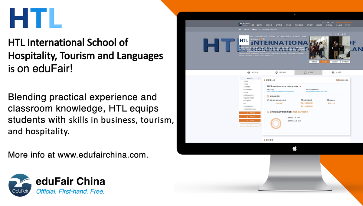 eduFairChina's tweet photo. We're thrilled to have HTL International School in #Spain on eduFair! Discover leading business, tourism and hospitality courses here: https://t.co/sZ8c4CAAZr

#studyabroad #studyEU #recruitment #studentrecruitment #hospitality #tourism https://t.co/lPzc0L3et6