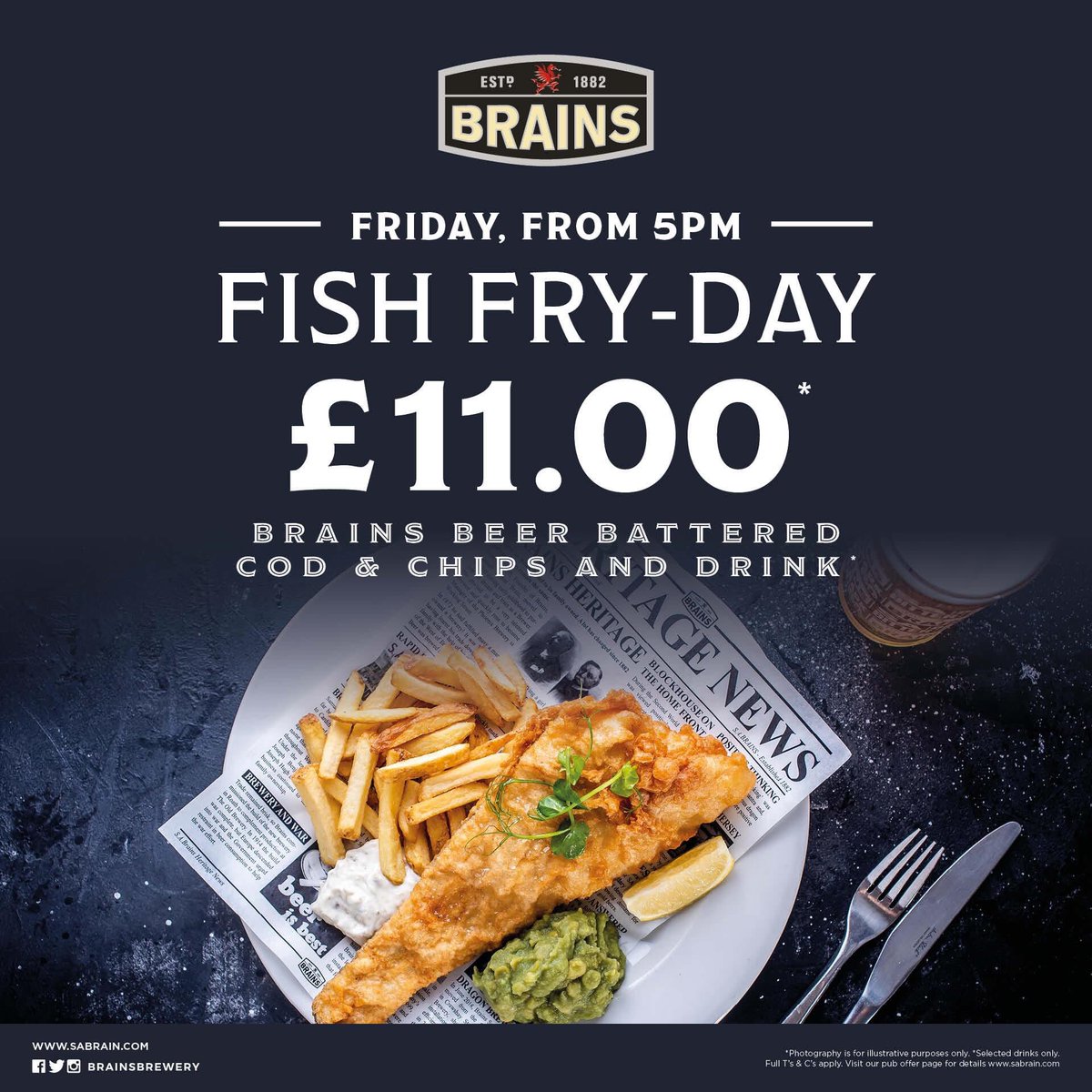 Fish Fry-Day 🐟

Fish, Chips and a Drink* for £11 from 17.00 today 👀
