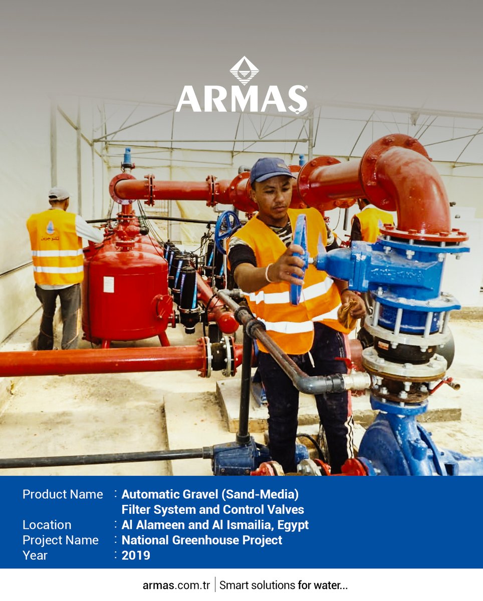 ARMAS_VALVE's tweet photo. Case Study:
Product: Automatic Gravel (Sand-Media) Filter System and Control Valves
Location: Al Alameen and Al Ismailia, Egypt
Project Name: National Greenhouse Project
Year: 2019
#irrigation #automaticfilter #gravelfilter #filtroautolimpiante #Egypt #sandfilter #mediafilter https://t.co/lNI9Nj6e5V