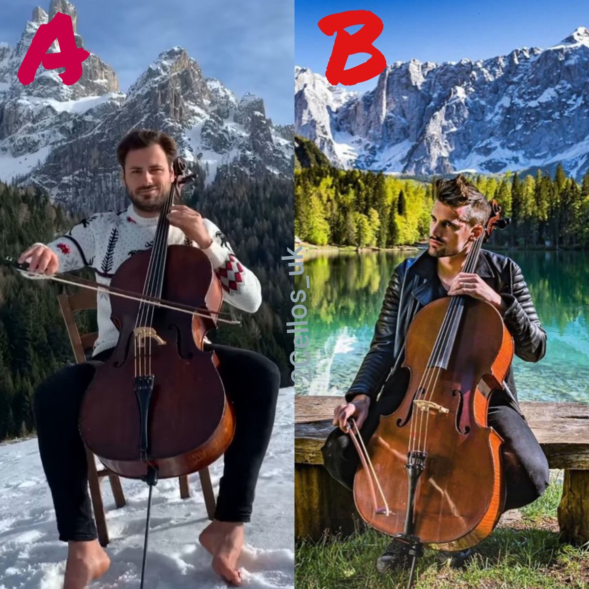As the weather in the UK is set to be a scorcher this weekend, where would you rather be:
A. Snow with Stjepan ⛄
B. Lakes with Luka 🏞
Vote now!☀️
#2Cellos #heatwave