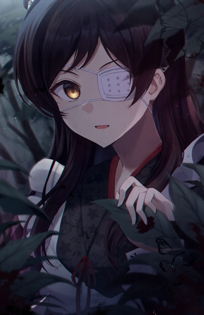kitazawa shiho 1girl solo long hair eyepatch upper body looking at viewer brown hair  illustration images