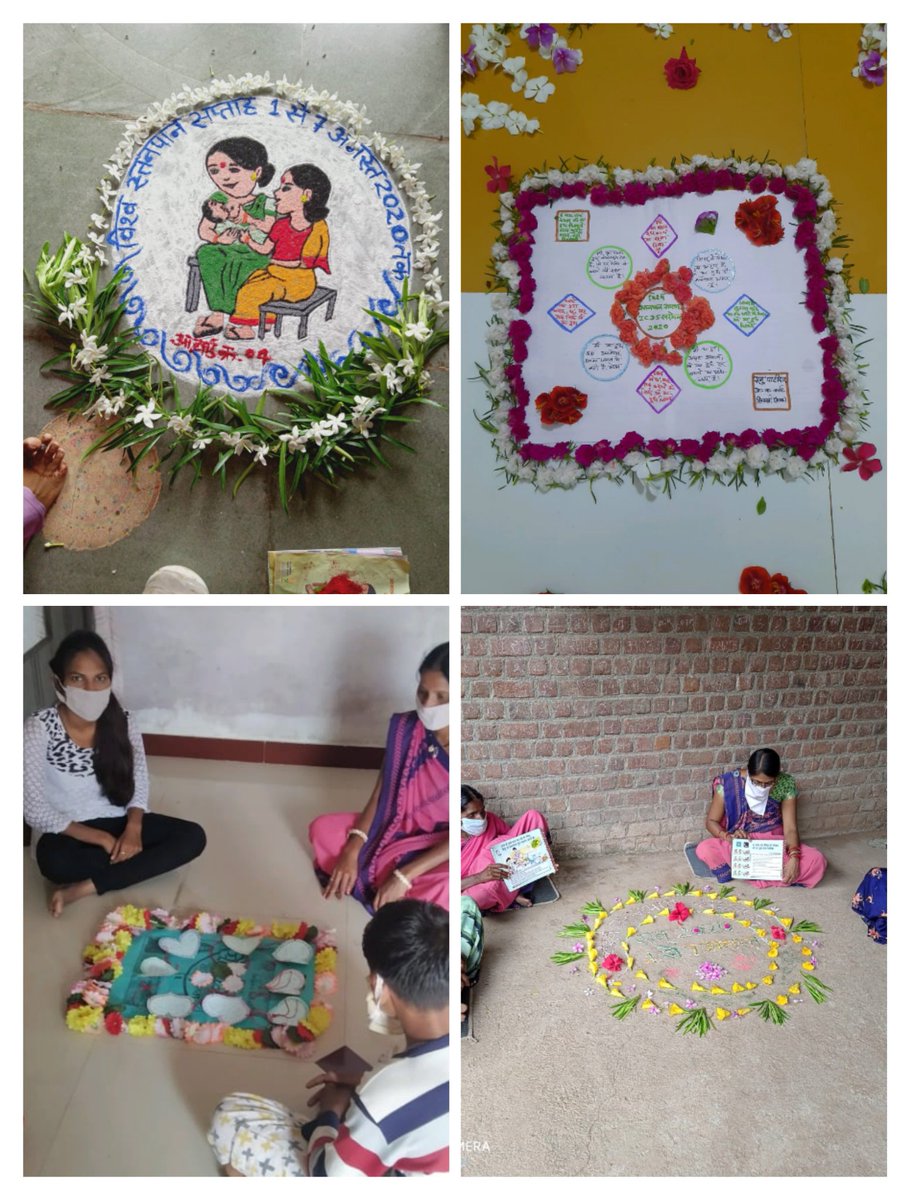 <a href="/SPreraks/">Swasth Bharat Prerak Program</a> <a href="/tini_tatatrusts/">TINI</a> <a href="/mpwcdnnm/">MPWCD_POSHAN_Abhiyaan</a> <a href="/MP_WCD/">Directorate Women and Child Development, MP</a> 
#SuposhitMP #breastfeeding 
AWW made these beautifull rangoli and social mess. On beneficiaries house for awareness on breast feeding and celebration of breast feeding week.