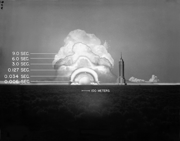 3/61Little Boy's yield is estimated at about 15 kilotons, a good 7 kilotons short of the Trinity test from 3 weeks earlier. That test was the first ever, one that made Oppenheimer quote the Gita:"I am become Death, the destroyer of worlds."