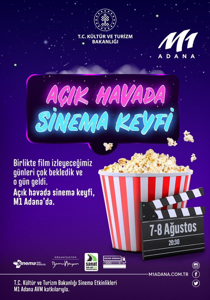 [Adana] Ministry of Culture and Tourism of Turkey (<a href="/TCKulturTurizm/">T.C. Kültür ve Turizm Bakanlığı</a> ) organized free outdoor #film screenings at M1 Adana Shopping Center on August 7-8. The event welcomes everyone, especially children and families.