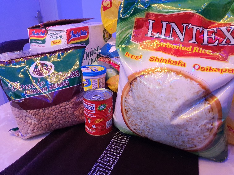 Lintex parboiled rice - Produced by Lintex International limited, Ibafo Ogun state. Brown beans - Awfod foods Sangotedo LagosIndomie - Dufil, Sango Ota