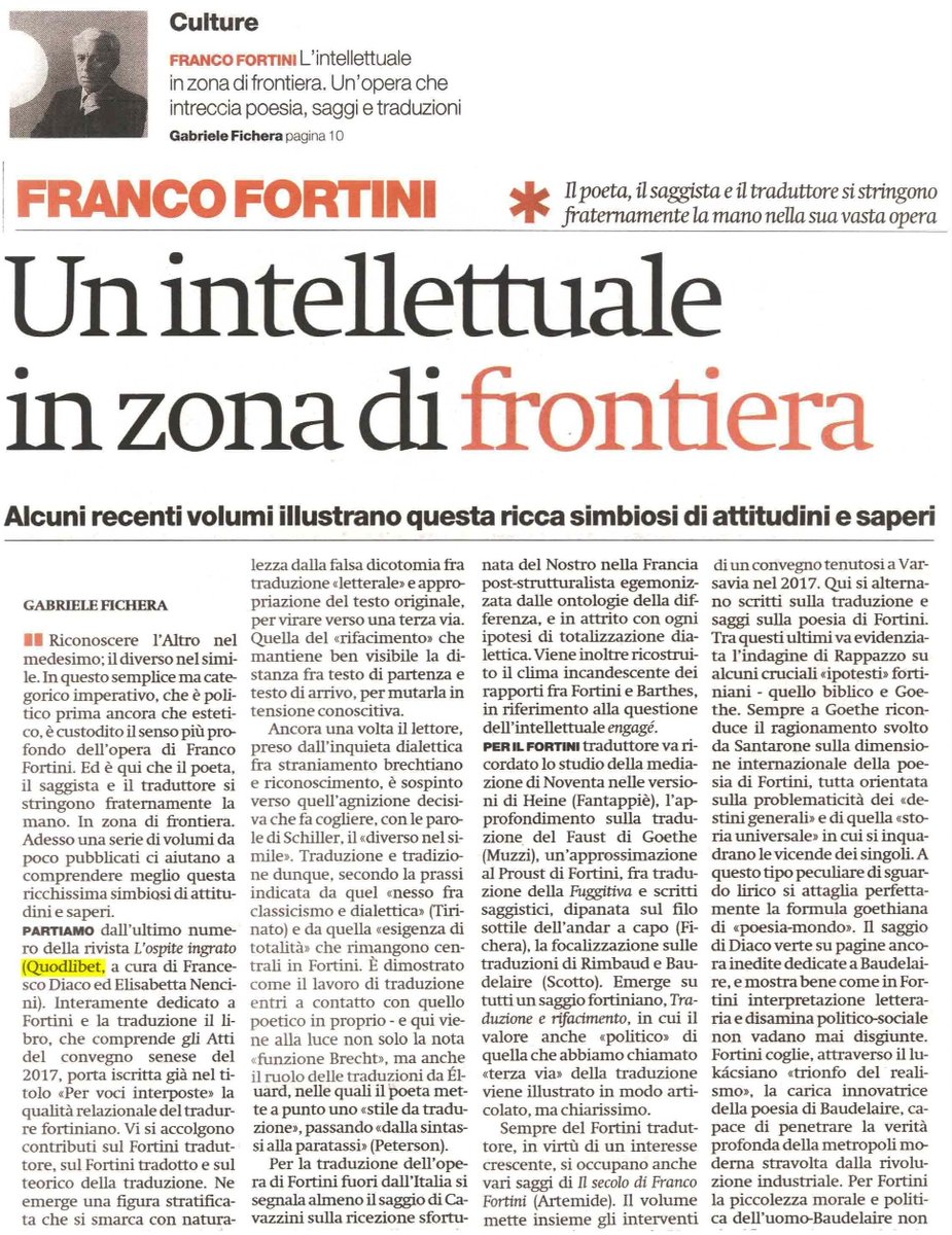 Gabriele Fichera su <a href="/ilmanifesto/">il manifesto</a> dedica un lungo articolo a Franco Fortini. Si parla anche dell'ultimo numero della rivista ”L'ospite ingrato” e dei nostri libri “Franco Fortini.
Scrivere e leggere poesia”,a cura di Davide Dalmas, e ”I chiusi inchiostri” di Pier Vincenzo Mengaldo