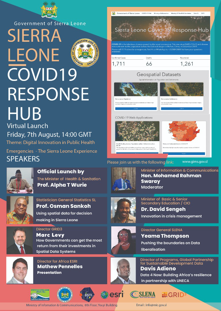 GRID3 (@grid3global) on Twitter photo Today the Gov of #SierraLeone (<a href="/SLMIC3/">Ministry of Information and Communication SL</a>, <a href="/DSTISierraLeone/">Directorate of Science, Technology & Innovation</a>, <a href="/stats_sl/">StatsSL</a> & <a href="/mohs_sl/">MoH</a>) will launch its #COVID19 Hub developed with <a href="/Esri/">Esri</a>, GRID3 & <a href="/Data4SDGs/">Global Partnership</a>. This tool serves as a centralised portal with near real-time updates of containment efforts & spatial info on critical resources. Today the Gov of #SierraLeone (<a href="/SLMIC3/">Ministry of Information and Communication SL</a>, <a href="/DSTISierraLeone/">Directorate of Science, Technology & Innovation</a>, <a href="/stats_sl/">StatsSL</a> & <a href="/mohs_sl/">MoH</a>) will launch its #COVID19 Hub developed with <a href="/Esri/">Esri</a>, GRID3 & <a href="/Data4SDGs/">Global Partnership</a>. This tool serves as a centralised portal with near real-time updates of containment efforts & spatial info on critical resources.